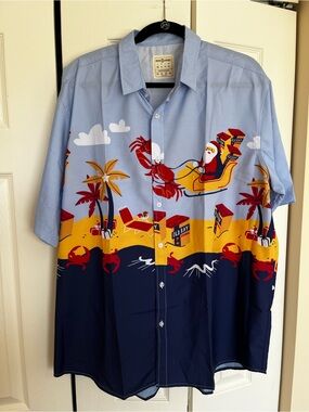 Maryland / Old Bay Christmas Coastal Print Short-Sleeve Shirt - Light Blue/Navy